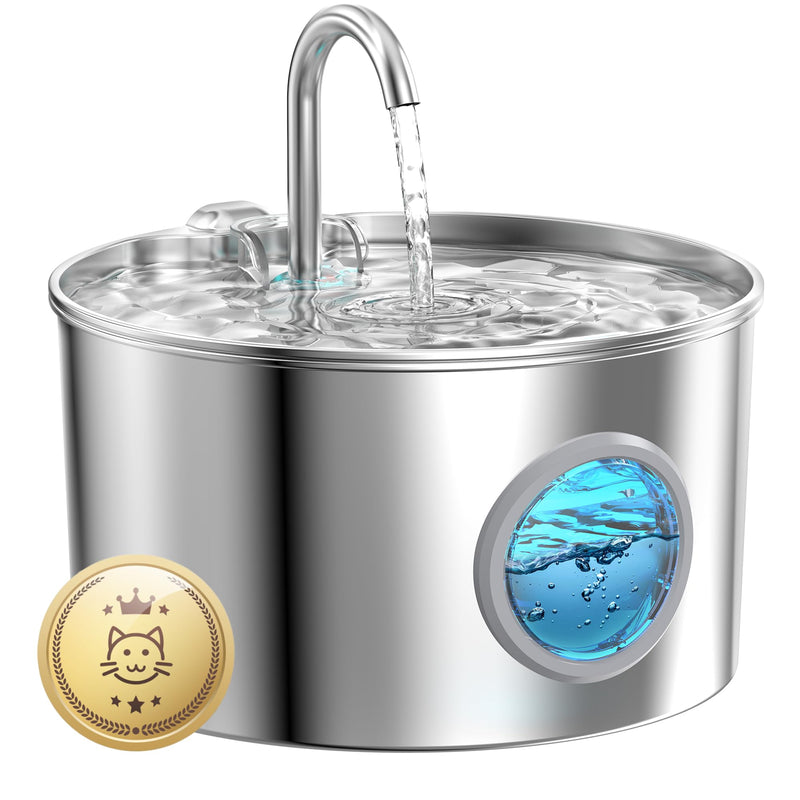 Cat Water Fountain for Drinking: Stainless Steel Cat Fountain - 2.2L Water Fountain Cat Bowl - Pet Water Fountain - Cat Drinking Fountain - Visible Water Level Cat Water Dispensers - GIOTOHUN Fountain-2.2L - PawsPlanet Australia