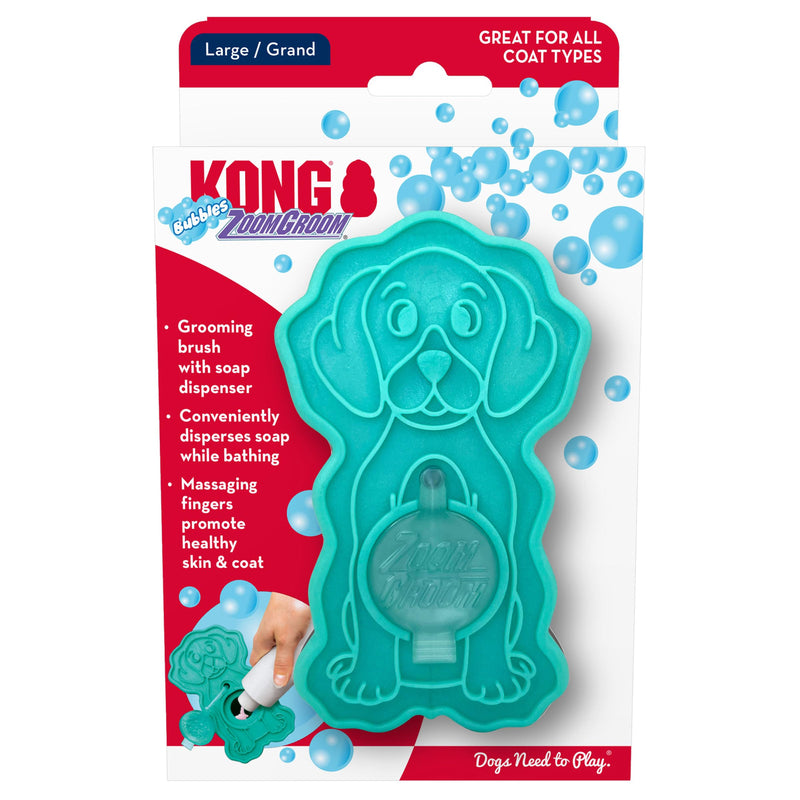 KONG ZoomGroom Bubbles Dog Brush - Soap Dispensing, Massaging and Gooming Brush for Dogs, Removes Shedding Hair - Works on All Coat Types and Lengths
