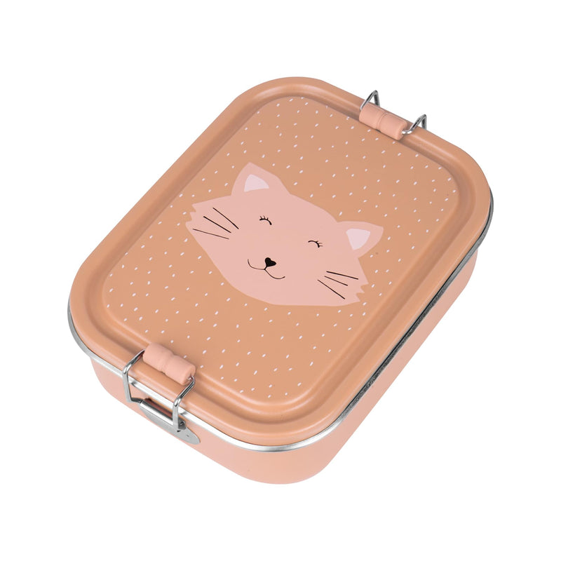 Trixie - Stainless Steel Lunch Box for Kids - Mrs. Cat- Easy Open & Close - Fun Animal Design - Perfect for Snacks & Lunches - Pink