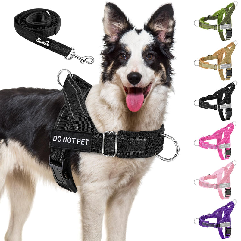 SlowTon No Pull Dog Harness with 5.7ft Lead - Adjustable Pet Harness with 2 Leash Clips, Reflective Vest with Easy Control Soft Padded Handle for Training and Walking Medium Large Dogs Black L - PawsPlanet Australia