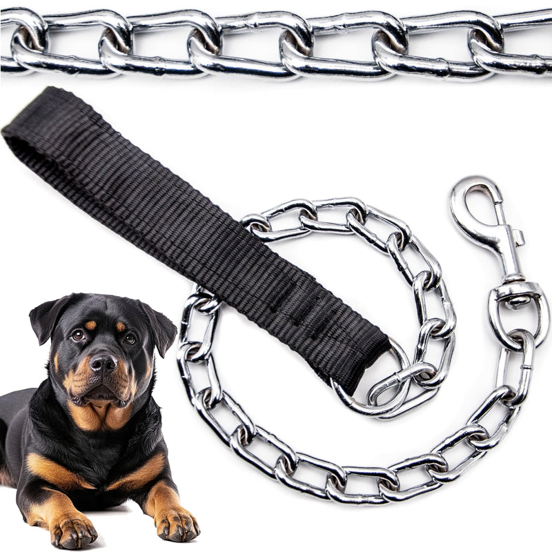 6mm Thick Heavy Duty DOG CHAIN Leads NYLON STRAP – Chew Proof Hook, Outdoor Camping Accessories, Leashes, Training Lead for Dogs – SHORT CHAIN for Large Dogs (Black, 500gm) Black 6mm