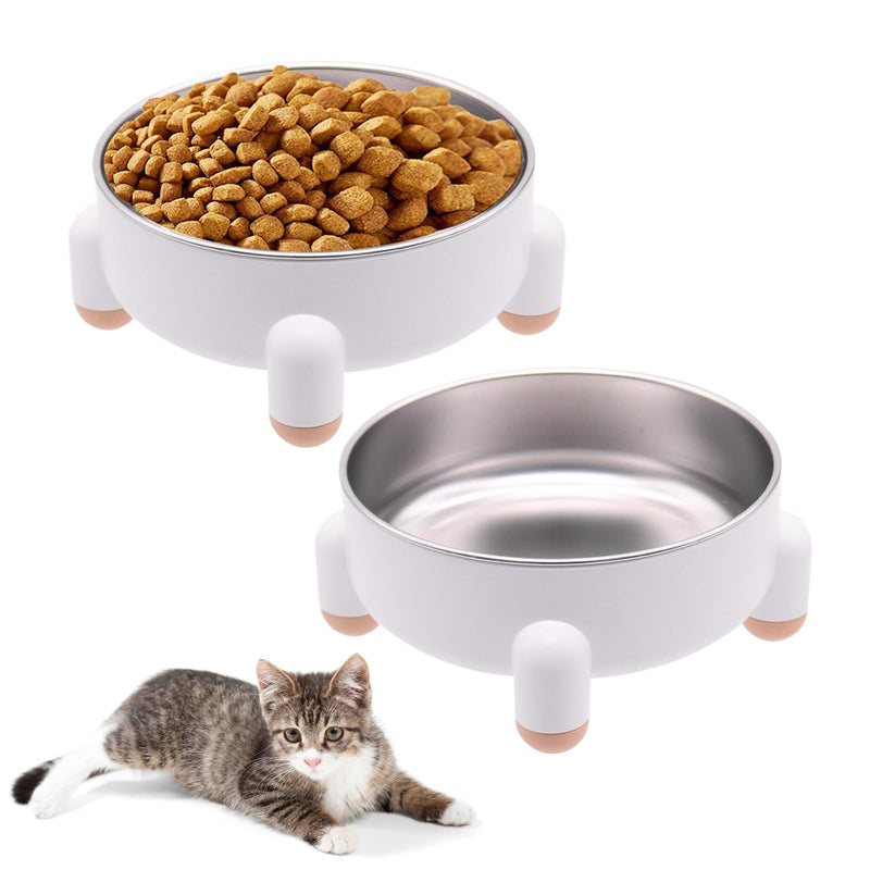 Stainless Steel Raised Cat Bowls – 2 Pack Elevated Food & Water Dishes for Cats & Kittens, 700ml Large Capacity Each, Whisker-Friendly, Non-Slip Base, Dishwasher Safe, Easy to Clean (White) White 2 Pcs