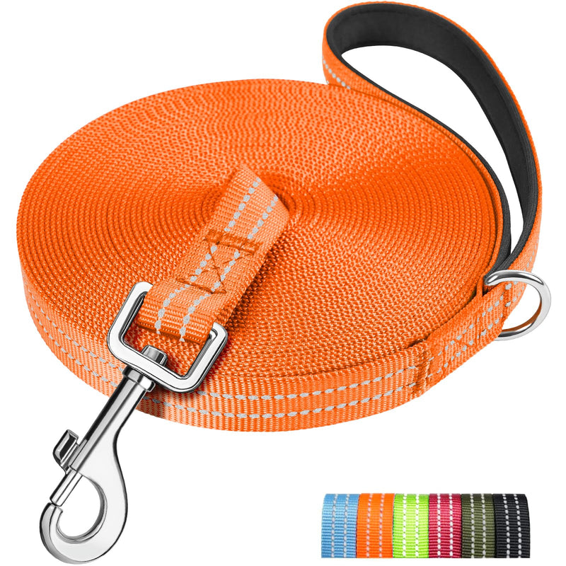 X XBEN Long Line Dog Lead, 35M/49FT Reflective and Lightweight Recall Training Lead for Dogs with Soft Padded Handle and Heavy Duty Hook, Strong Extra Long Dog Lead Leash for Large Small Puppy Dog 35M/115FT Orange