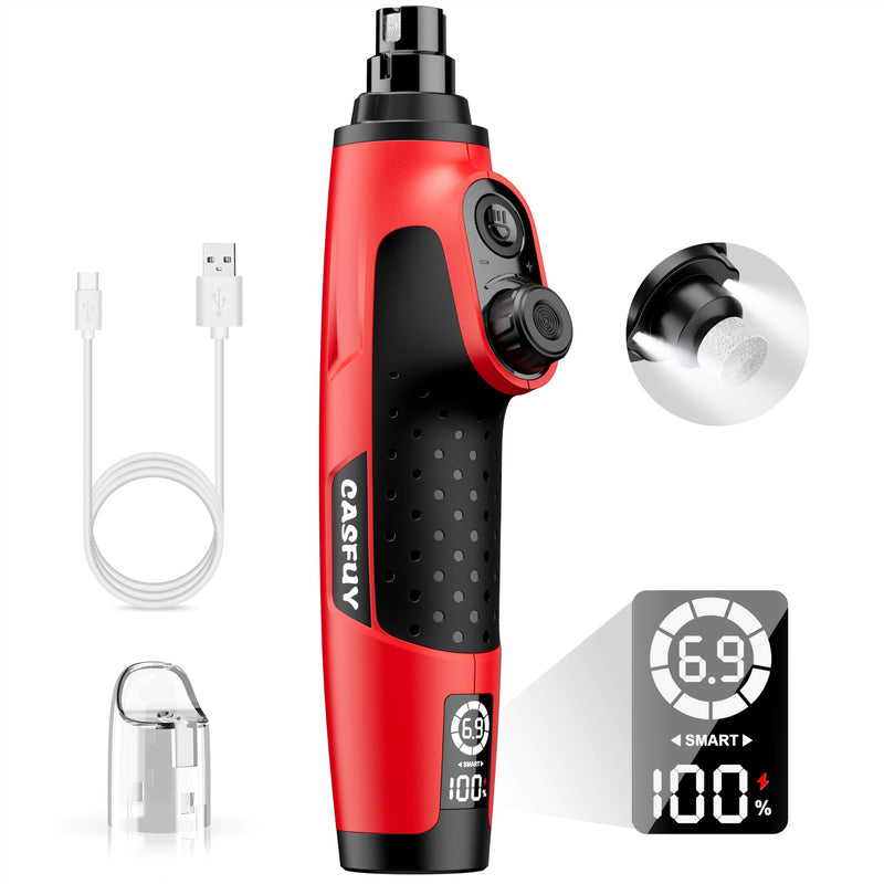 Casfuy Smart 6-Speed Dog Nail Grinder - 50% More Power Pet Nail Grinder with 2 LED Lights Quiet Rechargeable Electric Dog Nail Trimmers File Toenail Grinder for Large Medium Small Dogs & Cats (Red) Red - PawsPlanet Australia