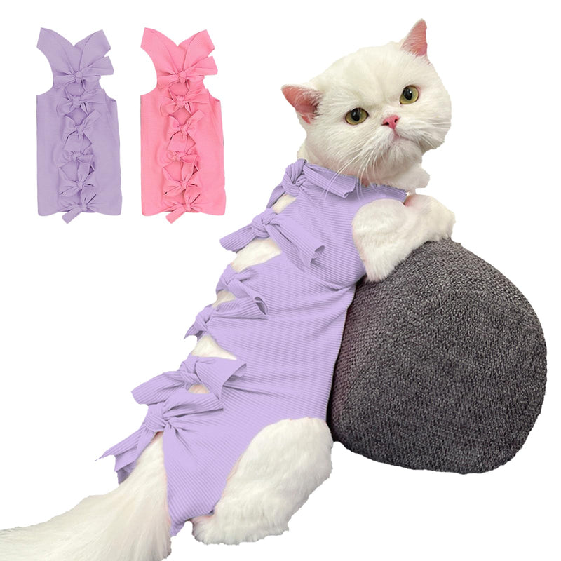 2 Pcs Cat Recovery Suit, Soft Post Surgery Onesie, Anti Licking for Abdominal Wounds, E-Collar Alternative