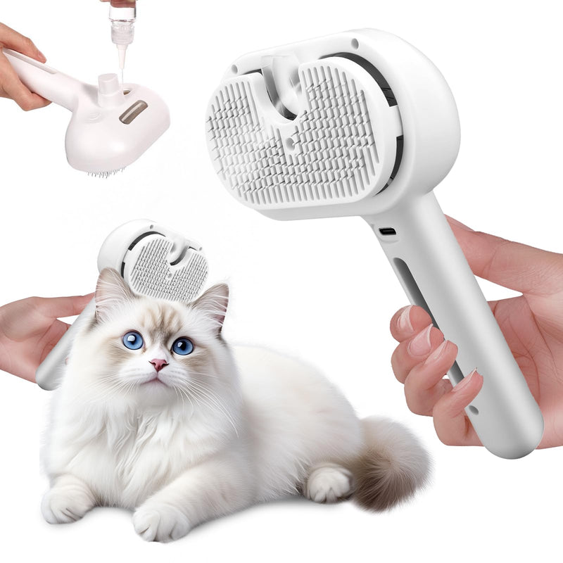 Self-Cleaning Pet Grooming Brush with Spray - 3-in-1 Cat and Dog Brush for Hair Removal and Anti-Static Steam (Built-in 250mAh Battery) - PawsPlanet Australia