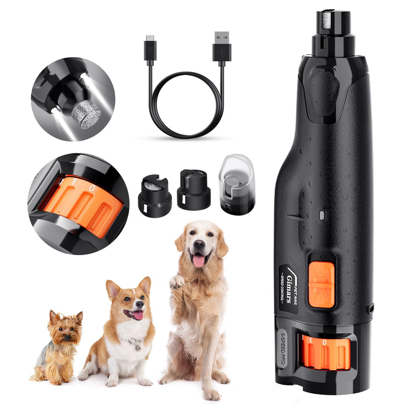 Gimars Adjustable 6 Speeds 12000rpm Dog Nail Sharpener 45dB Double Led-Light Pet Nail Sharpener USB Rechargeable 3 Ports Nail File For Large Medium Small Dog black - PawsPlanet Australia