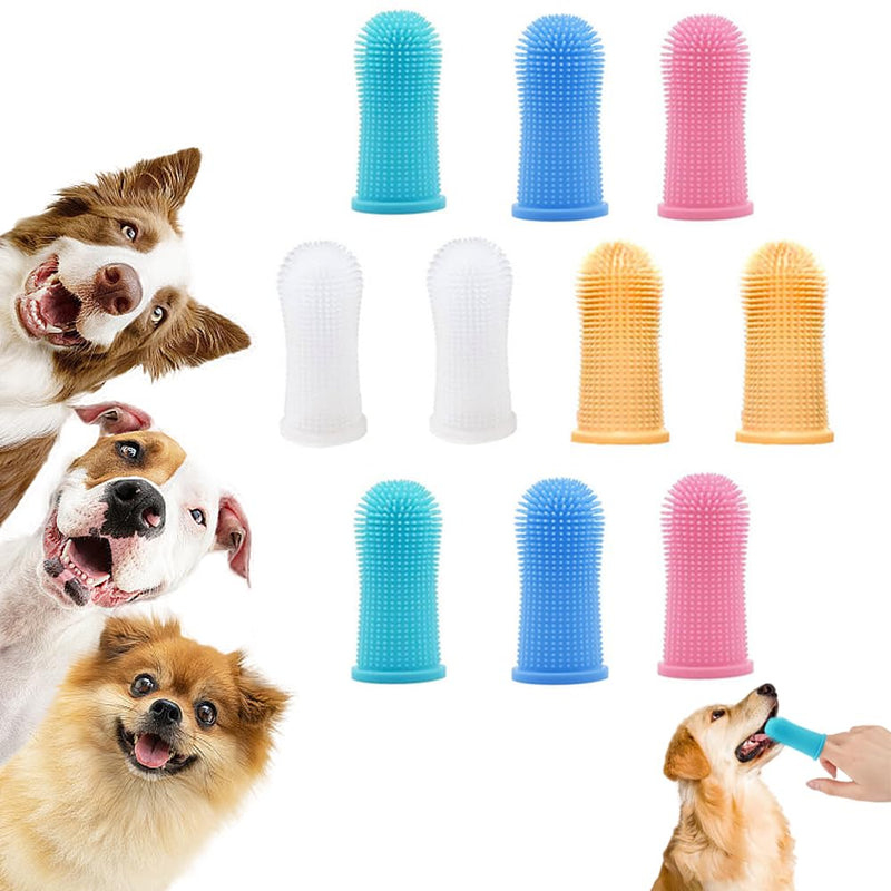 10 Pcs Dog Toothbrush Set Silicone Puppy Tooth Brush Dog Finger Toothbrush Cat Toothbrush Dog Teeth Cleaning Products for Dogs Cats Teeth Cleaning Dental Care(5 Color)