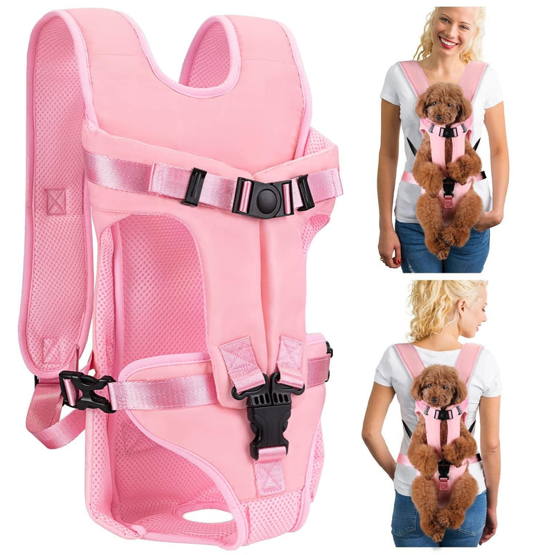 Carrier Backpacks, Adjustable Pet Backpack Carrier, Legs Out Easy-fit Dog Chest Bag for Medium Small Dogs, Hands Free Dog Front Carrier for Hiking, Cycling（Pink S） Pink - PawsPlanet Australia