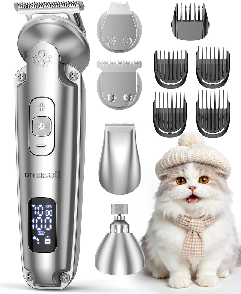 oneisall 4 in 1 Cat Grooming Kit Customised for Puppies and Cats, Cordless 3-Speed Dog/cat Clippers, Quite IPX7 Waterproof Dog Trimmer for Full-Body Grooming - PawsPlanet Australia