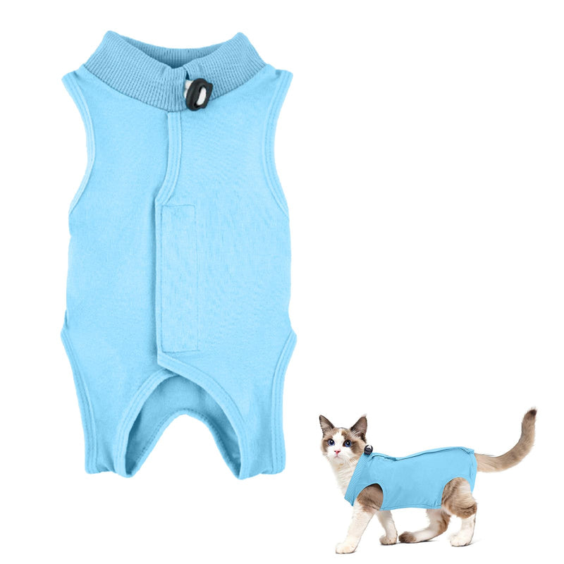 Amexo Cat Surgery Recovery Suit Cat After Surgery Bodysuit for Abdominal Wounds or Skin Diseases Kitten Surgical Onesie E-Collar Alternative for Cats and Dogs (Blue, S) Blue