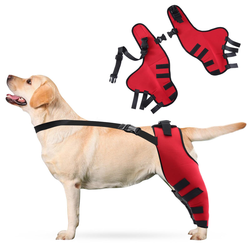 PETCUTE Dog Knee Brace,1 Pair Dog Elbow Brace Protector Pads,Adjustable Knee Brace Leg Support for Dogs Hind Legs Recover,Dog Leg Brace for Wound Injury and Sprain Healing of Arthritis L Red