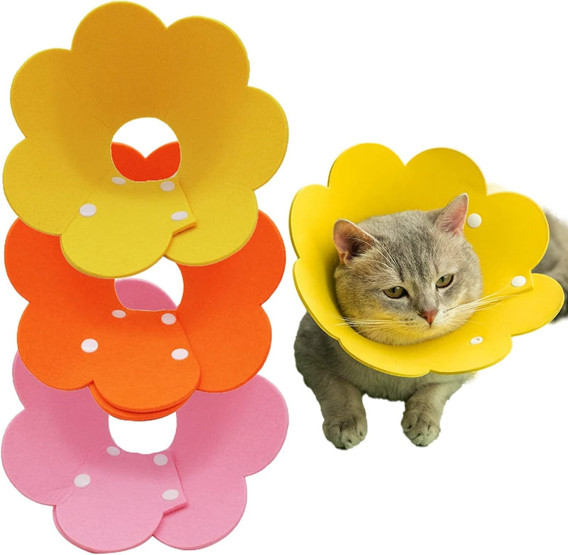 Amexo 3-Piece Cat Protective Collar - Soft, Anti-Bite, Adjustable, Felt, Pink, Yellow, Orange