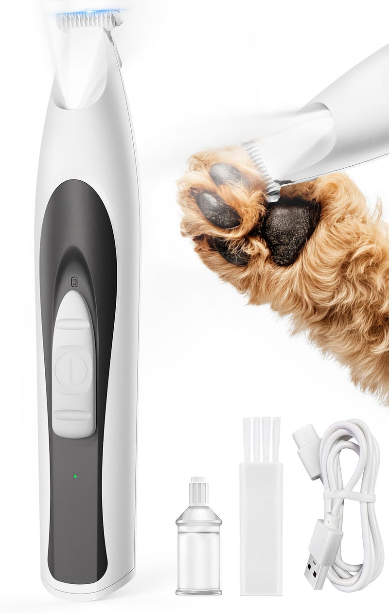 oneisall Dog Paw Trimmer with LED Light, Low Noise Dog Clippers Grooming Kit,20 mm Widen Blade, Cordless Pet Clippers Shaver for Dogs Cats Paws, Eyes, Ears, Face(White) Black & White - PawsPlanet Australia