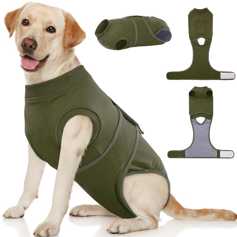 Kuoser L Dog Surgery Recovery Suit, Dog Recovery Suit Female Male Dog Surgical Recovery Vest Dog Post Surgery Body Suit Adjustable Onesies Dog Body Suit after Surgery, Green L(Back:16.1"-20.1";Chest:23.2"-27.6")