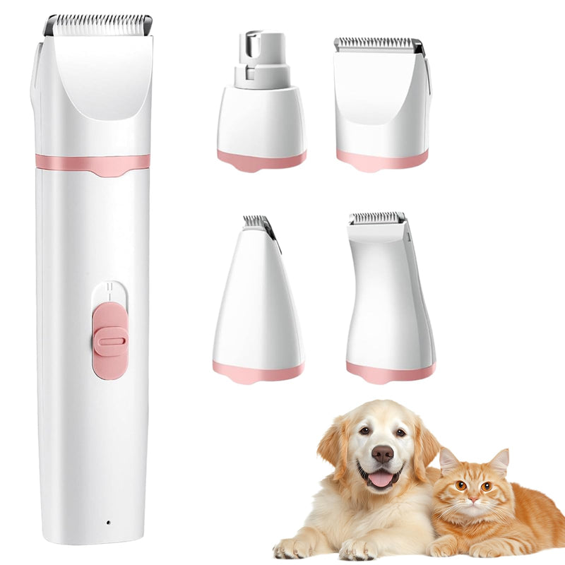 Dog Clippers, 4 in 1 Dog Grooming Kit, Cordless Pet Trimmer for Dogs & Cats, Rechargeable Low Noise USB Pet Shaver Grooming Set for Paws, Eyes, Ears, Face Matted Hair