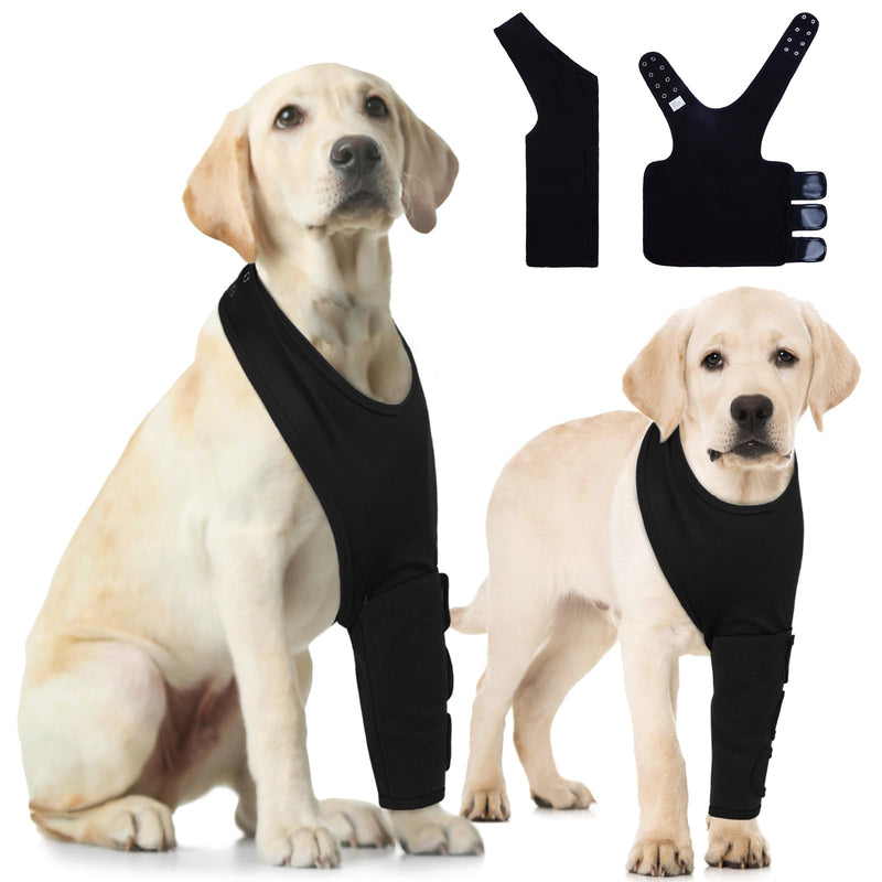 Dog Recovery Suit - Recovery Sleeve For Dog's Front Left Leg After Surgery, Breathable Stretchy Fabric, Prevents Licking And Biting, No Movement Limits - Black L Large