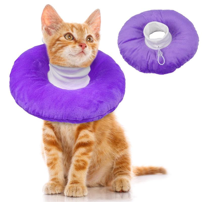 Cat Cones to Stop Licking, Cat Recovery Collar, Soft Donut Collar After Surgery, Adjustable Kitten Doughnut Collars, Elizabethan Collars for Cats, Purple M Medium