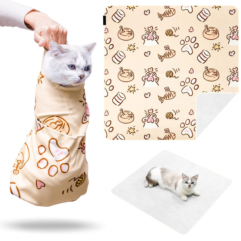 35.43" Extra Large Cat Grooming Wrap,Soft Self-stick Cat Burrito Restraint Blanket Grippy Cloth for Large Cats & Small Dogs,Nail Clipping,Ear Cleaning,Teeth Brushing Anti-Scratch Anti-Escape CUTE PATTERN(35.43" )
