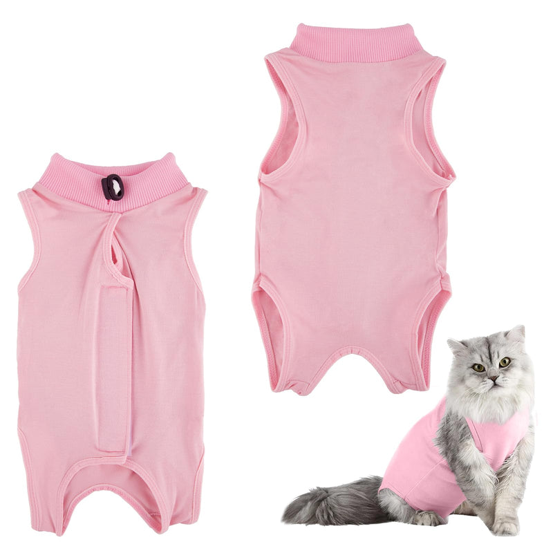 Cat Recovery Suit Breathable Cat Romper Anti-Leak Body for Pets E Collar Alternative Surgical Suit for Abdominal Wounds (Pink, S) Pink