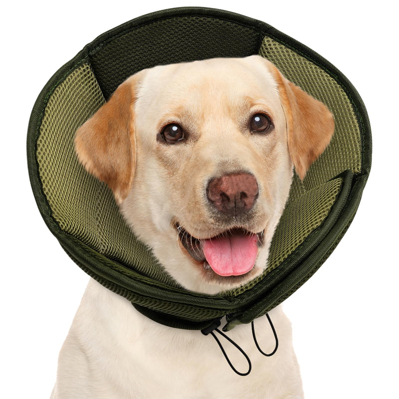 AOFITEE Large Dog Cone, Soft Cone for Dogs to Stop Licking, Breathable Dog Cones for Large Dogs After Surgery, Pet Recovery Collar E-Collar Alternative to Prevent Licking Wounds, ArmyGreen Large
