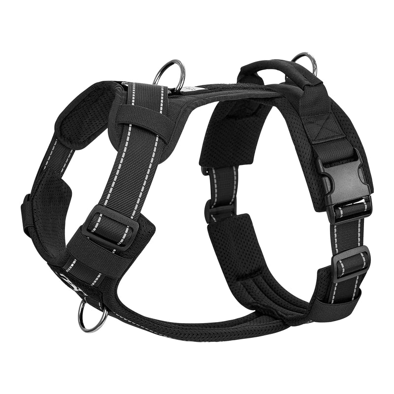 Onetigris Dog Harness Large Dog No Pull,Diesel Adjustable Tactical Harness Soft Padded Chest for medium and large dogs with Reflective, 1 Handle, 3 D-Rings(Black, M) Black M: 14-27kg (Neck: 40-58cm, Chest: 60-81cm) - PawsPlanet Australia