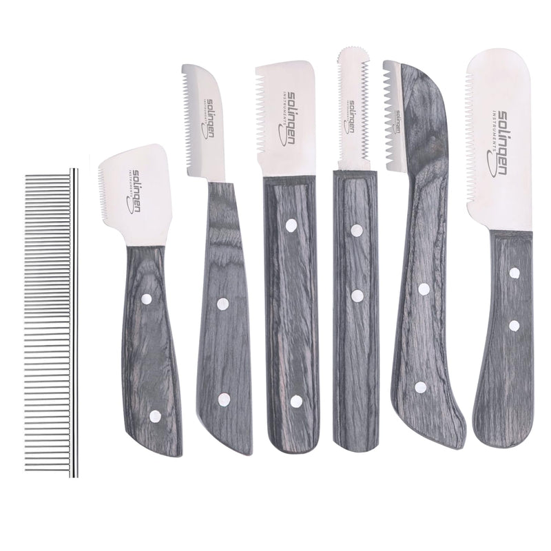 Professional Stripping Knife Kit (7 Pieces Set) for Dogs & Pets – Right-Handed, Wooden Handle Grip with Stainless Steel Blade – Grooming Tool for Removing Loose Fur & Enhancing Coat Health - PawsPlanet Australia