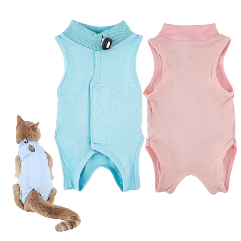 Cat Recovery Suit, Breathable Anti-Lick Cat Spay Bodysuit, Cone Alternative Post-Surgery Shirt for Abdominal Wounds, Soft Cotton Cats Surgery Clothes for Kittens & Adult, Size M (2-4KG Cats)