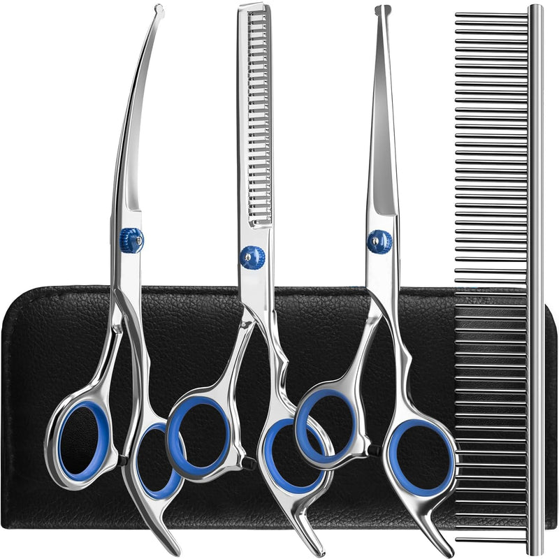 Dog Grooming Scissors, Professional 5 in 1 Dog Grooming Scissor Kit with Safety Round Tips, Heavy Duty Stainless Steel Scissors for Cat Pet Grooming - PawsPlanet Australia