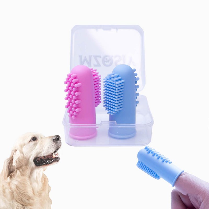 2 Pcs Dog Finger Toothbrush Silicone Pet Finger Toothbrush for Dogs Cats，Dogs Teeth Plaque Dog Dental Care with Storage Case,Easy Teeth Cleaning (Pink Blue) (Blue Pink) Blue Pink