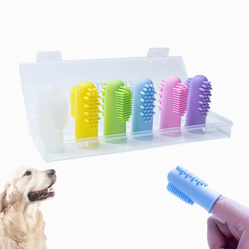 Dog Finger Toothbrush Silicone Pet Finger Toothbrush for Dogs Cats，Dogs Teeth Plaque Dog Dental Care with Storage Case,Easy Teeth Cleaning (6 Color) 6 Color