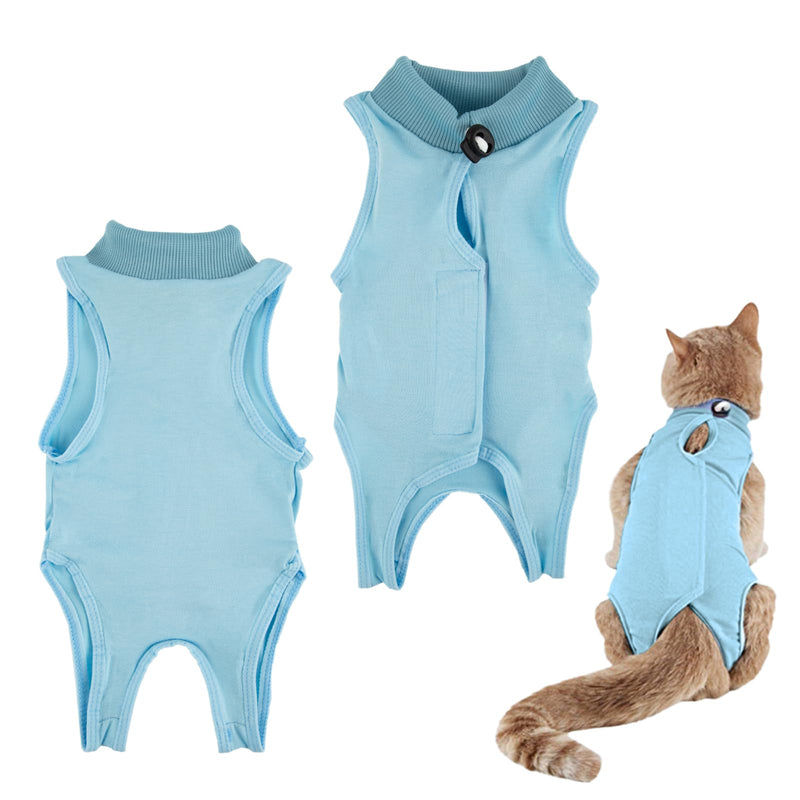 Cat Recovery Suit,Post Surgery Onesie for Kitten,Breathable Soft Anti Licking Cat Bodysuit,Spay Surgical Recovery Clothes for Abdominal Wounds Skin Diseases,Elizabethan Collar Alternative Blue S
