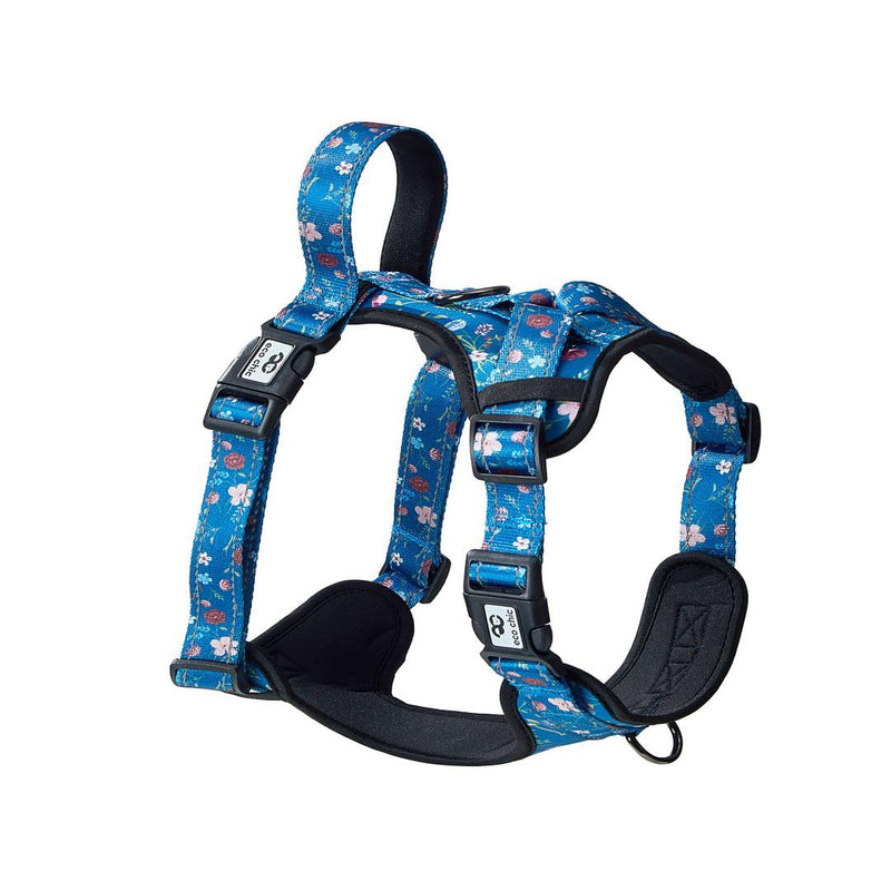 Eco Chic Recycled Comfort Pet Harness Adjustable No-Pull Reflective Padded Dog Vest Harness (Floral Navy Small)
