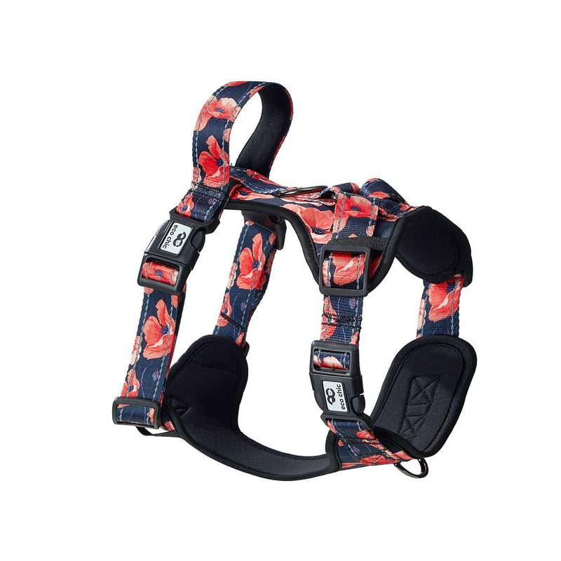 Eco Chic Recycled Comfort Pet Harness Adjustable No-Pull Reflective Padded Dog Vest Harness (Poppies Navy Medium) Poppies Navy