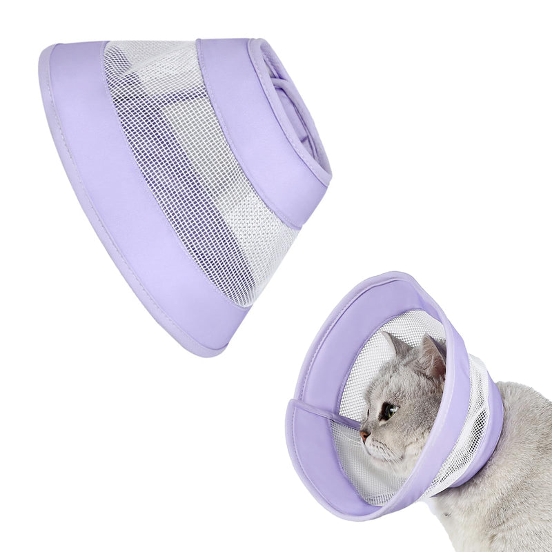 Cat Cone Collar Soft,Adjustable Breathable Cat Neck Cone After,Air Mesh Recovery Collar to Stop Licking, Purple (Size M: 17-23cm Neck)