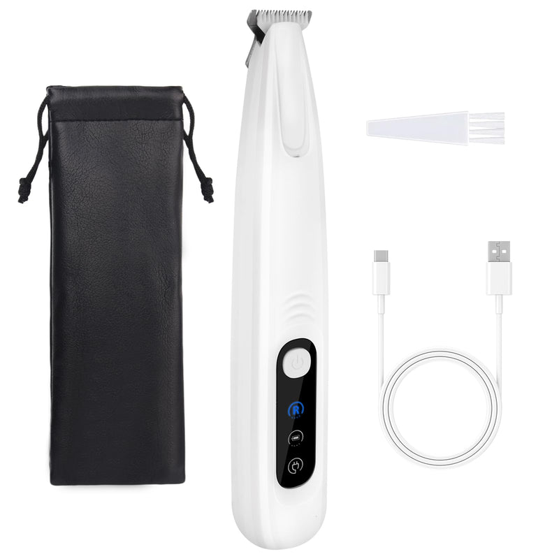 ETACCU Dog Paw Trimmer, Ultra-Quiet Pet Paw Hair Clipper with LED Light - Electric Calm Clippers Shaver for Cats Grooming Tool for Eyes, Ears, Face & Small Areas White with storage bag - PawsPlanet Australia