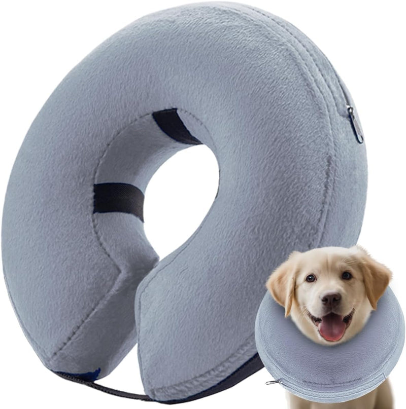 Protective Inflatable Collar for Dogs and Cats, Yuandream Soft Pet Recovery Collar Adjustable Dog Cone Collar - Inflatable Basic Dog Collars for Recovery (Large,Blue) Grey Large (12"-18")