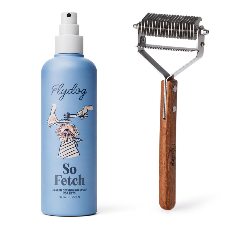 FlyDog Dog Detangler Spray with Dematting Comb for Dogs - Pet Hair Detangling Spray for Dogs & Cats, Dog Conditioner for Removes Tangle, Deodorizing and Grooming Detangler Spray + Premium Pet Grooming Rake