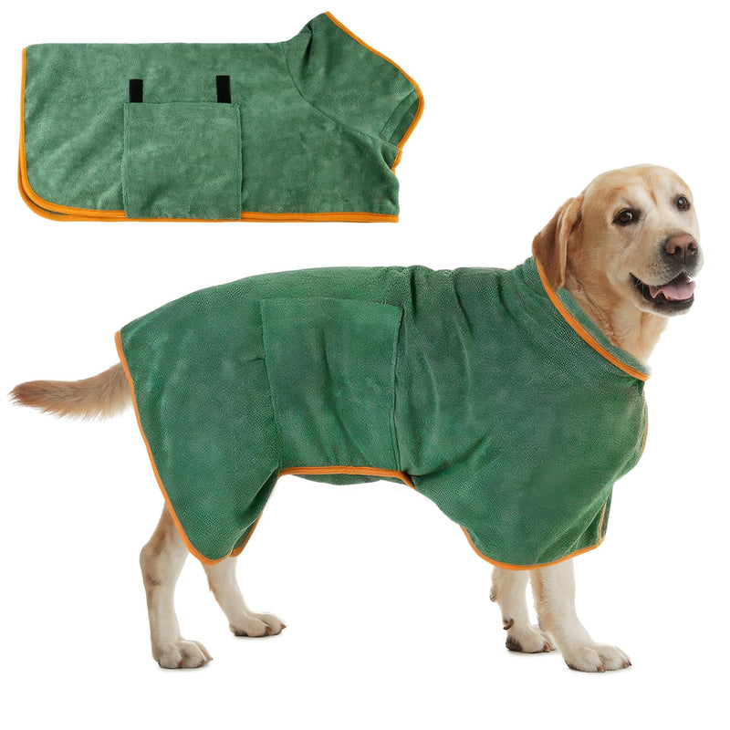 Microfiber Dog Towel Robe – Absorbent Quick Dry Bathrobe for Small, Medium, Large Pets – Adjustable Neck & Waist for Dogs, Cats 77-100 lbs – Dark Green XL - PawsPlanet Australia