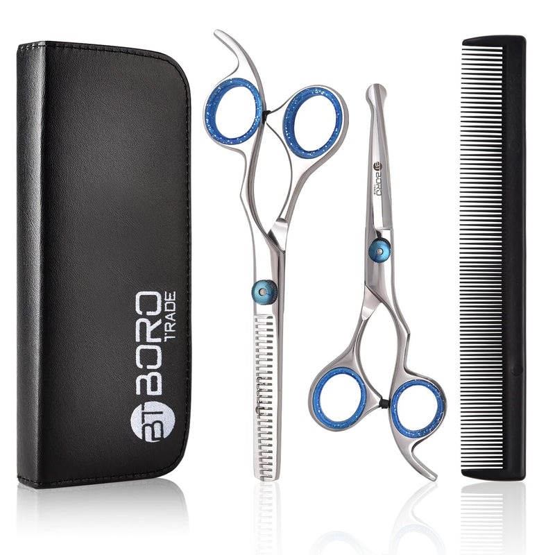 Professional Dog Grooming Scissors Kit Dog Scissors Set with Safety Round Tip, Curved Pet Cat Hair Cutting Trimming Grooming Shears, Also Include Thinning Scissor(Stainless Steel)(6 Inches)(2 Pieces)