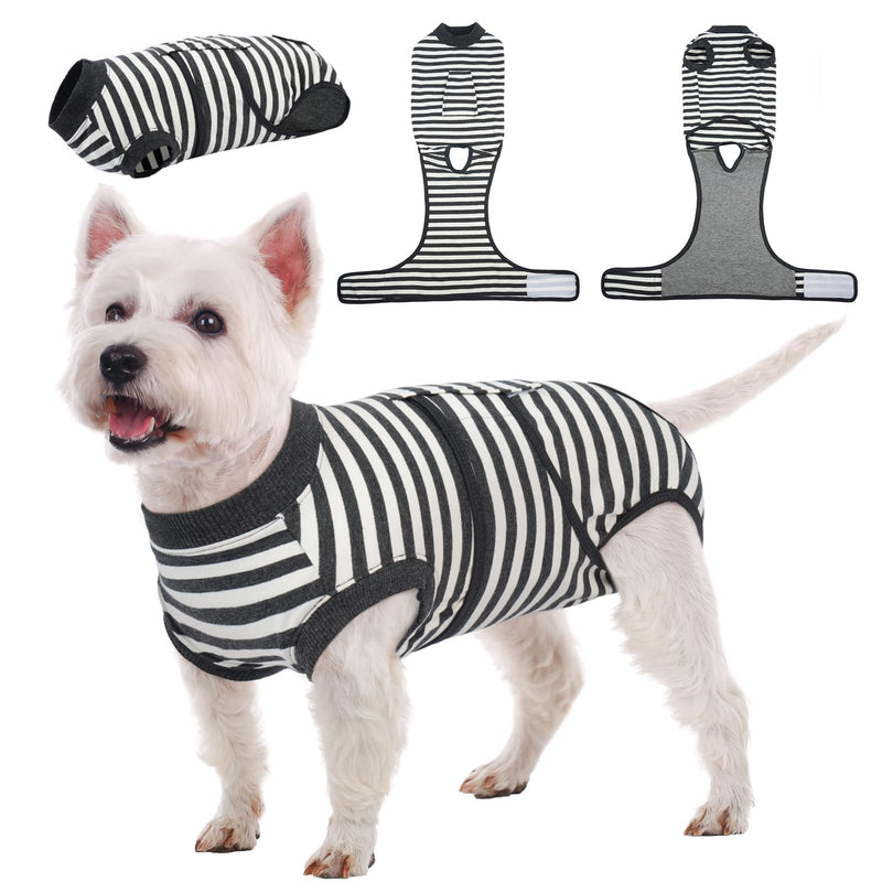Kuoser Dog Surgery Recovery Suit, Dogs Recovery Suits for Female Spay and Male Neuter, Dog Onesie for After Surgery Post-Op Care, Puppy Post Body Vest Prevent Licking, Grey Stripe S S(Back:11.4"-13.4";Chest:15.7"-19.3")