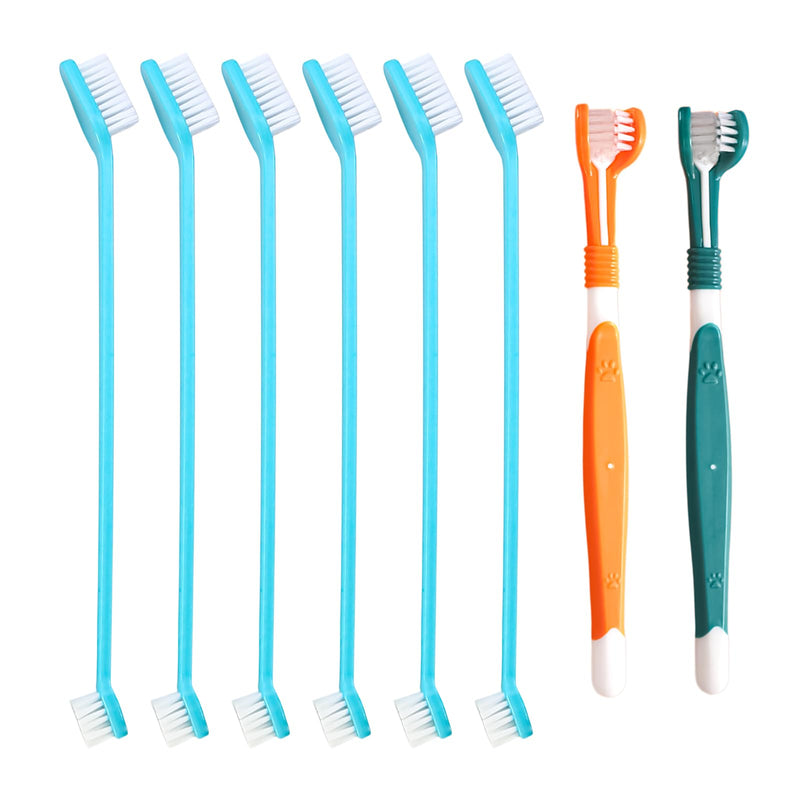 Dog Toothbrush,8 Pieces Pet Toothbrushes,2 Three Sided Pets Toothbrush,6 Double Head Tooth Brush,Multi-Angle Dental Cleaning Brushes for Dogs,for Clean Pet Cats Teeth