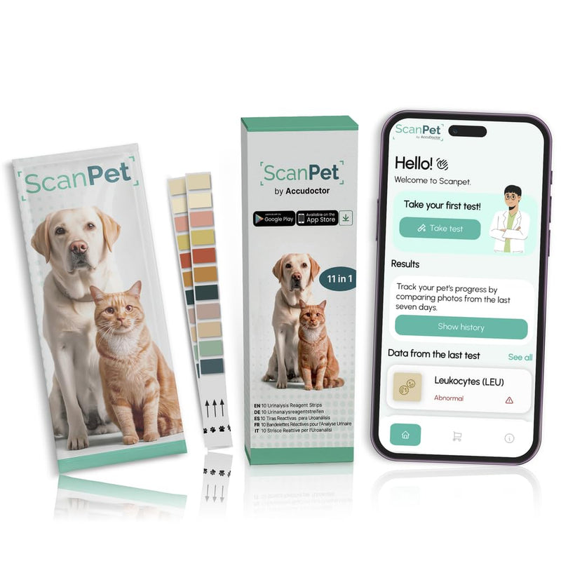 (10 Strips) SCANPET APP Urine Test for Cats and Dogs 11 Parameter Strips Urine Infection Strips for Dogs and Cats - Individually Wrapped - Glucose pH Protein Ketones Strips
