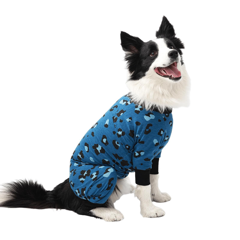 FEimaX Dog Surgery Recovery Suit, Long Sleeve Onesie Female Male Dog Surgical Suit Post Op Spay Bodysuit for Medium Large Dogs Cone E-Collar Alternative Pet Medical Shirt (XXL, Blue Leopard Print) XXL