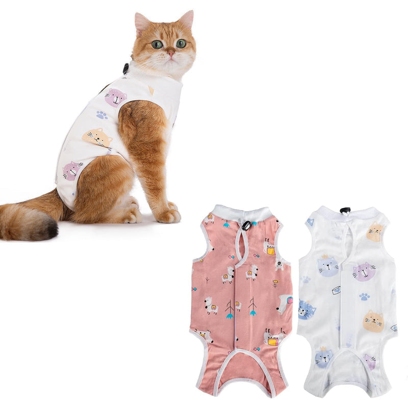 2 Pack Cat Recovery Suit, Breathable Anti Licking Cat Surgery Bodysuit, E-Collar Cone Alternative, Adjustable Spay Recovery Vest for Female Kitten, Size M Fit 2-4KG Cats