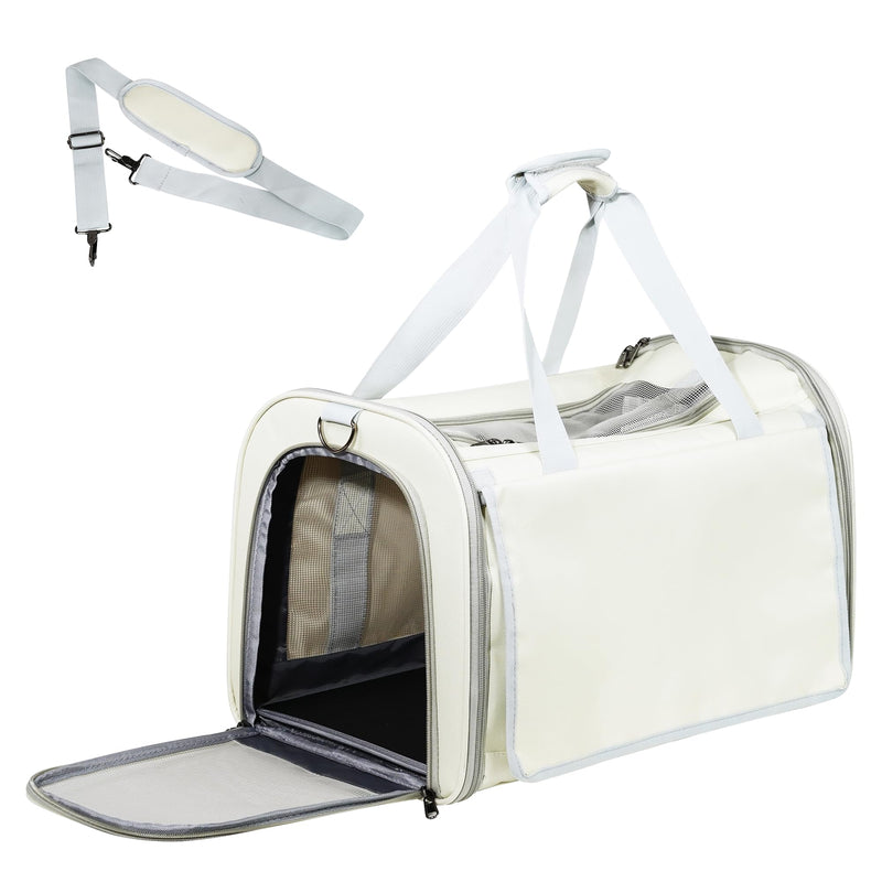 Pet Carrier for Large and Medium Cats，18x12x12 Inches Cat，Soft-Sided Pet Carrier for Big Medium Cats and Puppy,Indoor and Outdoor Uses Pet Privacy Protection Travel Carriers Off-white