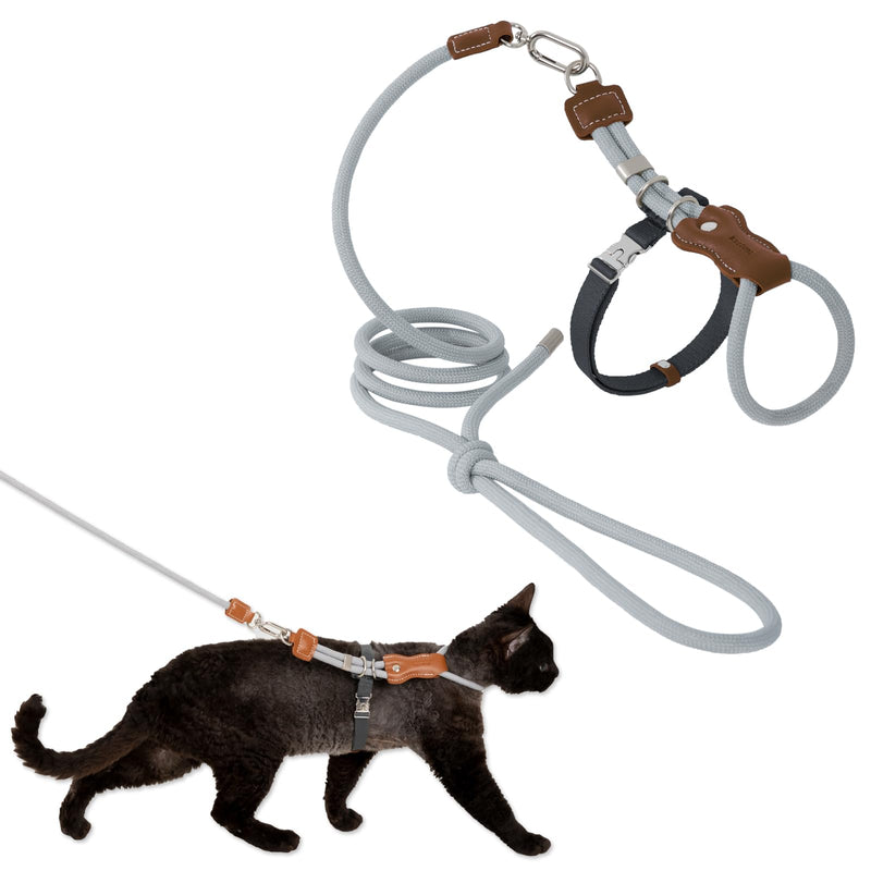 Cat Harness and Leash Set,Adjustable Escape-Proof for Walking Cats,Breathable Lightweight and Soft Harness for Small to Large Cats (Grey) Grey