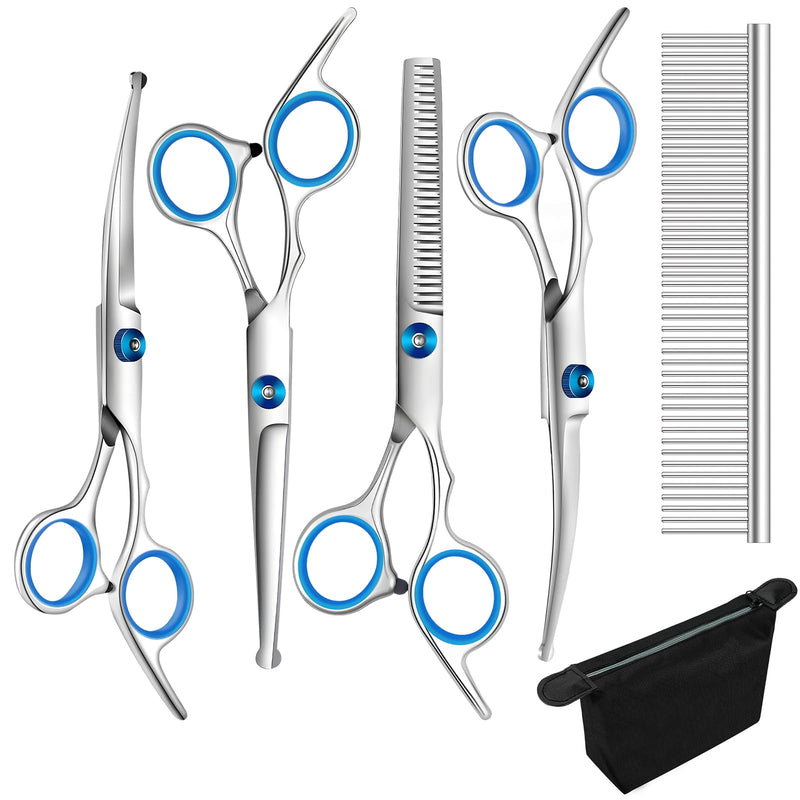 6 Pieces Dog Grooming Curved Scissor for Dog Professional Pet Grooming Scissors with Safety Round Tip Stainless Steel Pet Hair Trimming Scissors Set with Storage Bag 6PCS