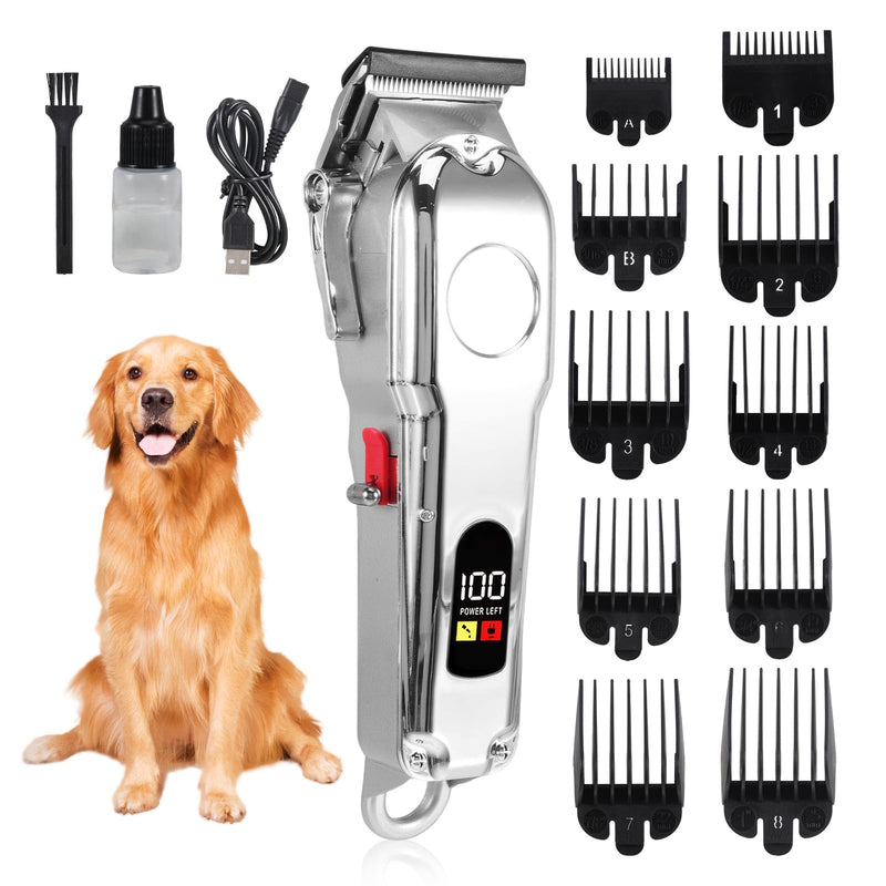 Professional Dog Clippers for Thick Hair, Low Noise Cordless Dog Grooming Clippers, Rechargable Pet Shaver Trimmer with LED Display/10 Guide Combs for Dogs Cats