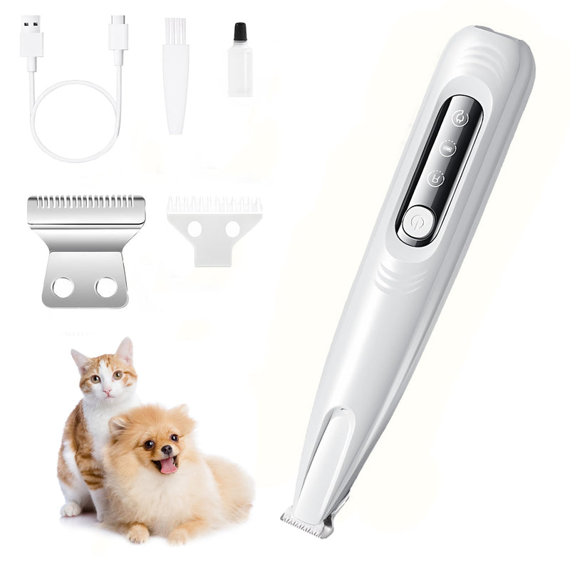 BreeyPaws Cat Clippers Dog Paw Trimmer Grooming Kit,4 in 1 Cat Shaver for matted Fur Claw Silent,Pet Shaver Trimmer for Dogs Cats Paws,2 Speed Battery Display Startup Locked USB Charge Cable (White) White - PawsPlanet Australia